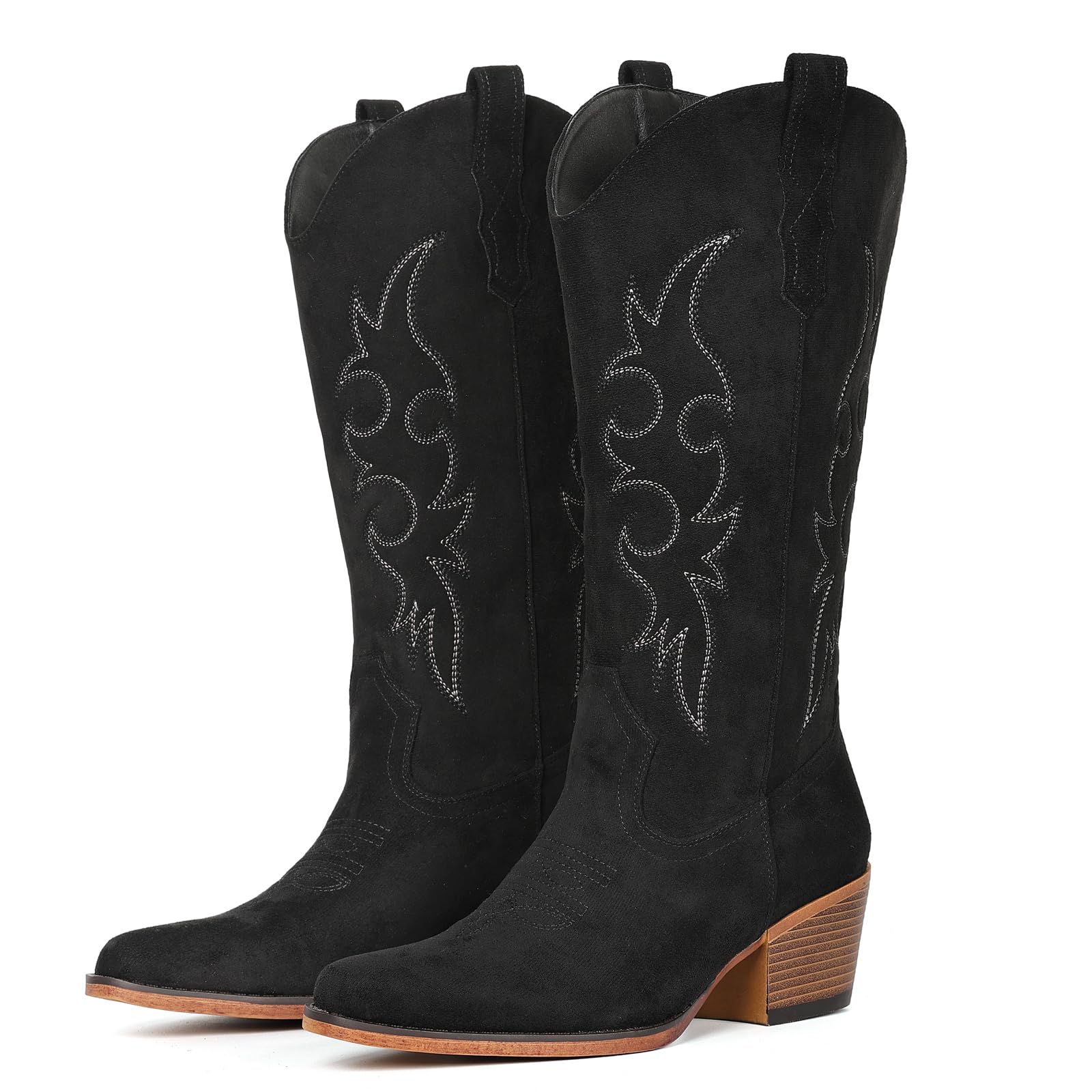 IUV Suede Cowboy Boots For Women Western Cowgirl Boots Mid Calf Snip Toe Boot With Chunky Heel Image