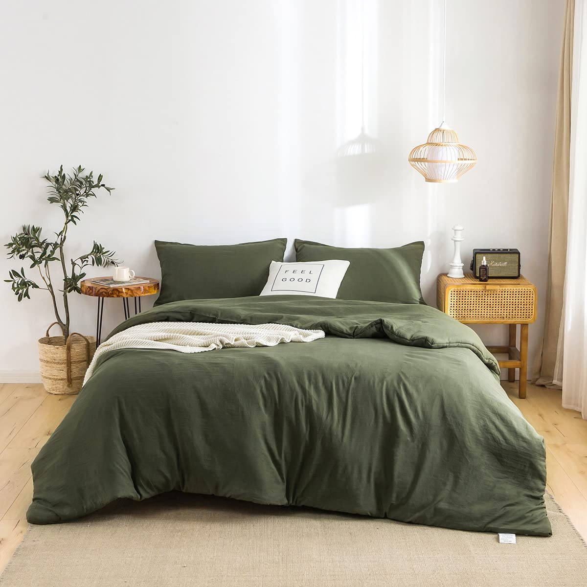 Photo 1 of COTTEBED Ultra-Soft King Bedding Comforter Sets Bed, All Season Use Light Weight with Warm Fluffy Washed Cotton Microfiber,1 Bed Blanket Comforter & 2 PillowSham (King/California King Dark Olive Green