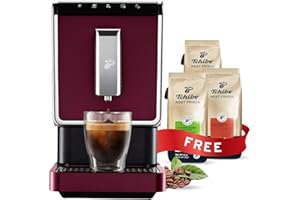 Tchibo Automatic Espresso & Coffee Machine Bundle with Built-in Grinder, Comes With 3 x 12 oz. Bags of Whole Bean Coffee, Red