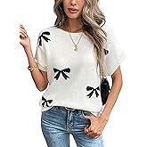 GORGLITTER Women's Bow Sweater Vest Tops Short Sleeve Cute Knit Tops Casual Lightweight Summer Vacation Going Out Outfits