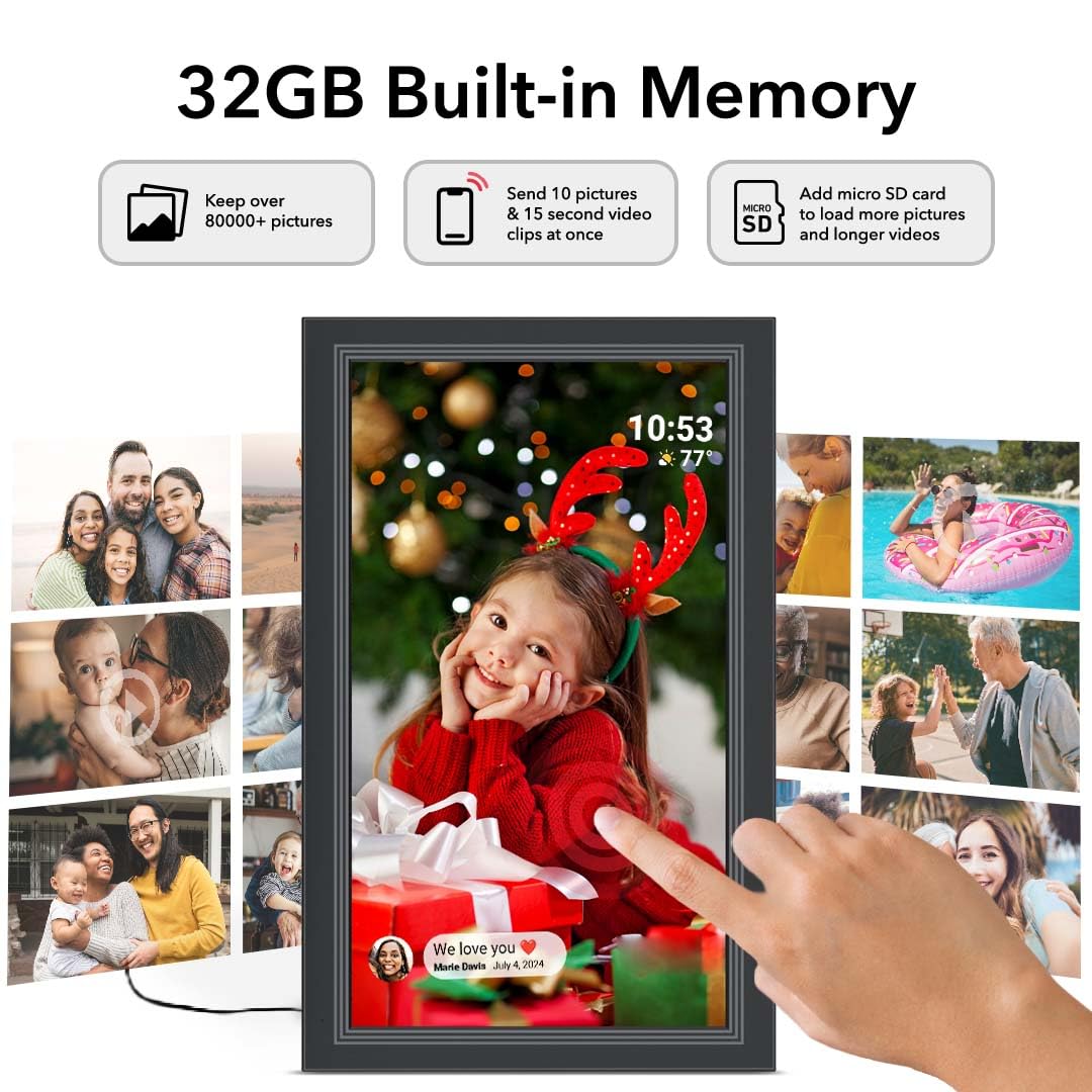FRAMEO Digital Picture Frame- 15.6inch Digital Photo Frame with 1920 * 1080 IPS Touch Screen HD Disply,Built-in 32GB Storage,Wall-Mounted,Digital Frame Share Photos and Videos via Frameo App