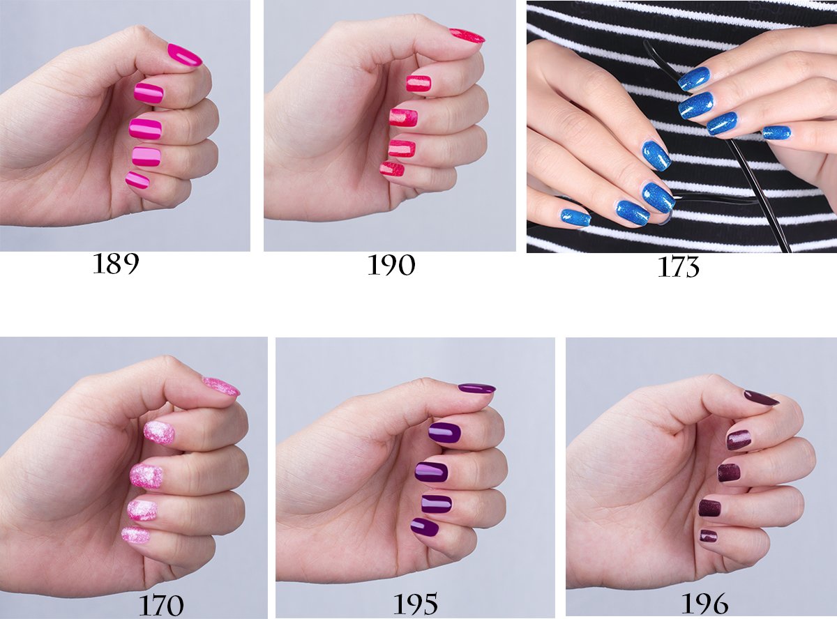 Professional Gel Polish UV LED - Soak Off Nail Lacquers Kit with Clear Base Coat and Top Coat for French Manicure Pedicure, Pack of 8, 8ml Each (Set #08)