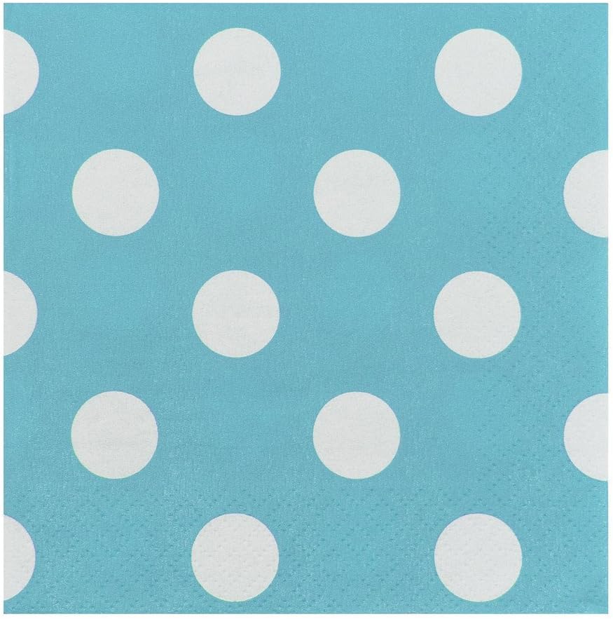 JAM PAPER Small Polka Dot Beverage Napkins - 5 x 5 - Caribbean Blue with Polka Dots - 16/Pack