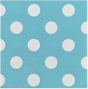 JAM PAPER Small Polka Dot Beverage Napkins - 5 x 5 - Caribbean Blue with Polka Dots - 16/Pack