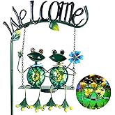 HONGLAND Solar Lights Outdoor Waterproof, Frog Swing Garden Decor, Frog Decorative Stake with Welcome Sign Landscape Patio Yard Gifts for Women Mom (48 inch)