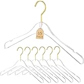 15 Pack Premium Quality Clear Acrylic Clothes Hangers - Clear & Gold Finish