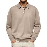 Long Sleeve Polo Shirts for Men Classic Button Golf Shirt Casual Collared Thermal Work Pullover Tops