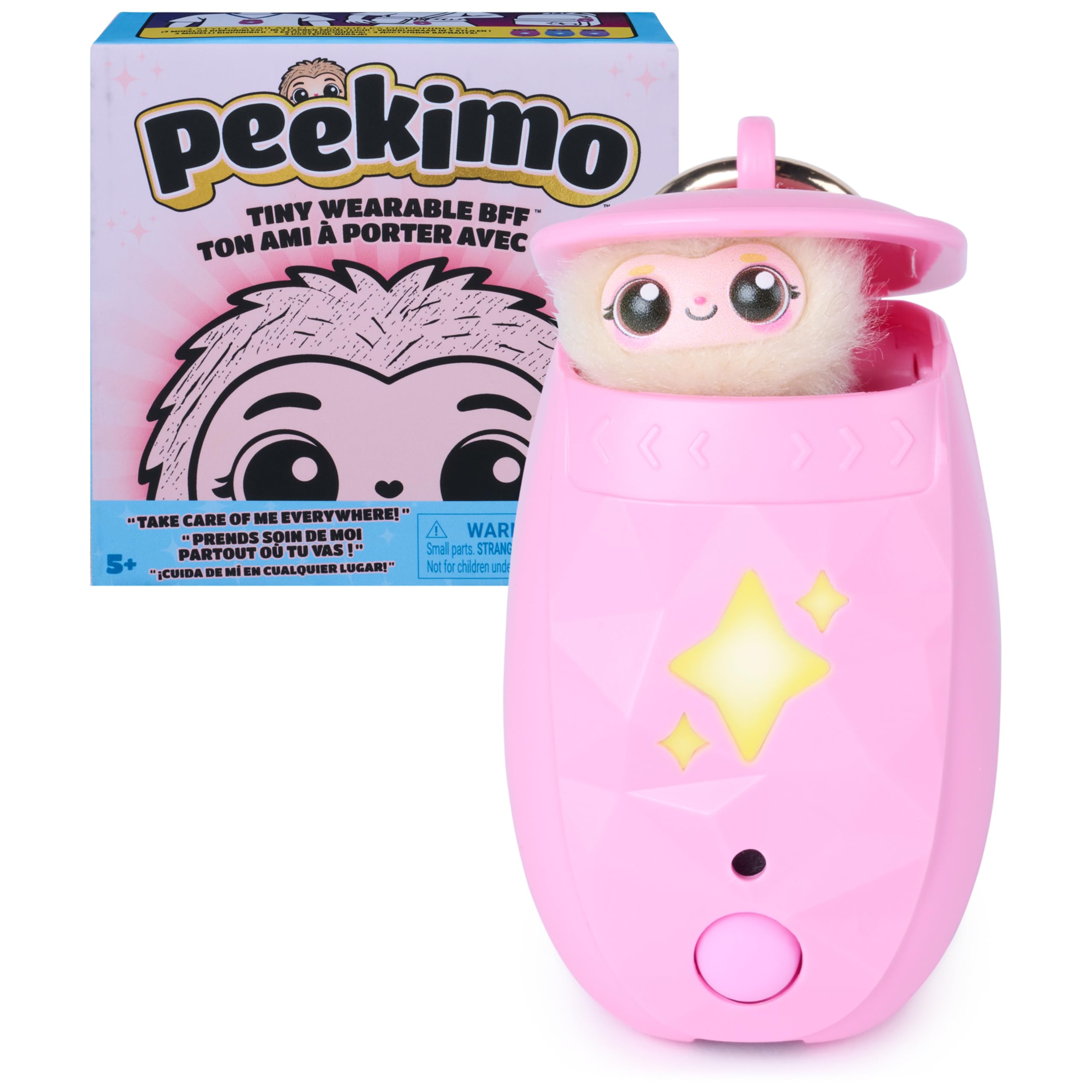 Peekimo Pink Interactive Pet and Wearable Charm Accessory, 100+ Reactions | Reacts to Touch & Voice, Nurture & Play Games, We