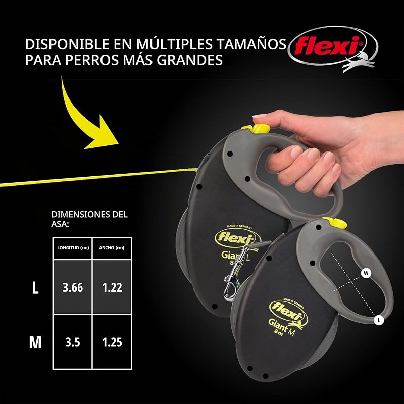 USA - Correa retráctil Gigante de neón para Perro (Cinta), ergonómica, Duradera y sin enredos, para Perros de hasta 50 kg, 7 Metros, Grande, Color Negro