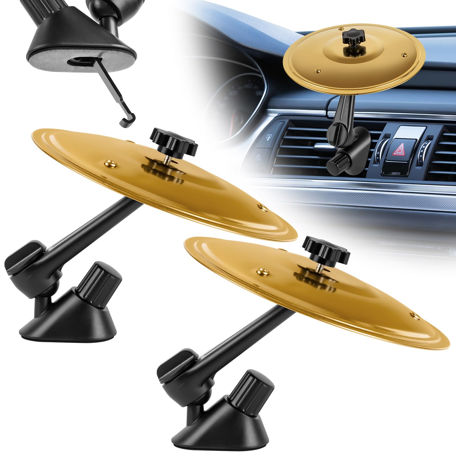 Photo 1 of Uceento 2Pcs Car Cymbal Air Vent - Easy Clip-On Mini Cymbal for Car Dashboard, Compact & Durable Musical Car Accessory for Drivers, Fits All Vehicles (Gold)
