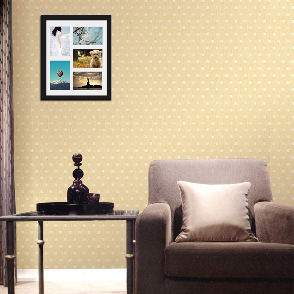 11x14 Picture Frame, Alotpower Multiple Wall Hanging Picture Frame Displays Five 4x6 with Mat with Glass Front,Black