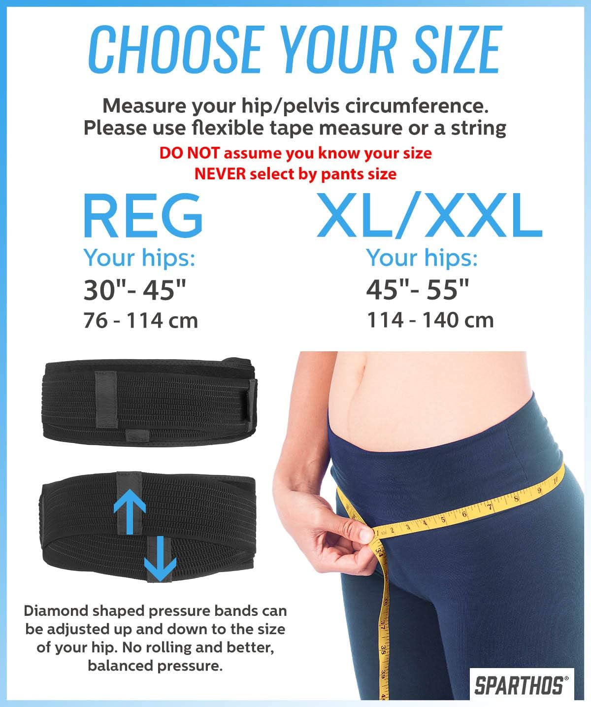 Sacroiliac Si Hip Belt by Sparthos - Immediate Relief for Sciatic, Pelvic, Lower Back and Leg Pain - Hip Joint Support for Women and Men - for Sacral Nerve, Waist, Pregnancy (Black-REG): Health & Personal Care