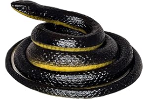 FunFamz The Original Realistic Rubber Snake Toy - Large Black Fake Snake Prank, Keep Birds Away, Toy Snakes That Look Real, Perfect Nature Gift for Kids or for April Fools Day Practical Jokes