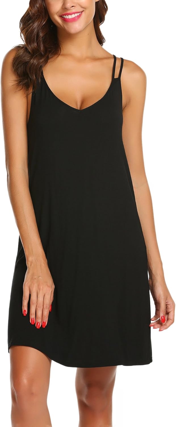 Ekouaer Nightgown for Women Loose Sleepwear V Neck Pajama Dress Soft Loungedress Sleeveless Nightdress Short Chemise at  Women’s Clothing store