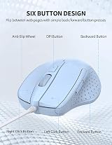 TECKNET USB Wired Mouse 6400 DPI 6-Button Ergonomic 5FT Cable view 7