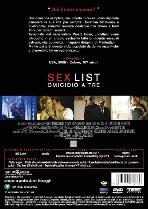 Amazoncom Sex List Omicidio A Tre Italian Edition