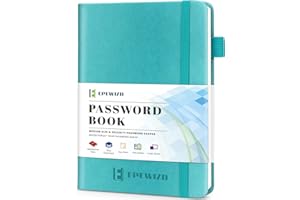 EPEWIZD Password Book with Alphabetical Tabs Hardcover Medium Size Password Book for Website Username Internet login Computer Address Password organizer Keeper Logbook-Turquoise