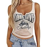 ACHUSE Cowgirl Outfits for Women Western Tank Tops Sexy Deep V Neck Crop Top Country Concert Rodeo Howdy Graphic Shirts