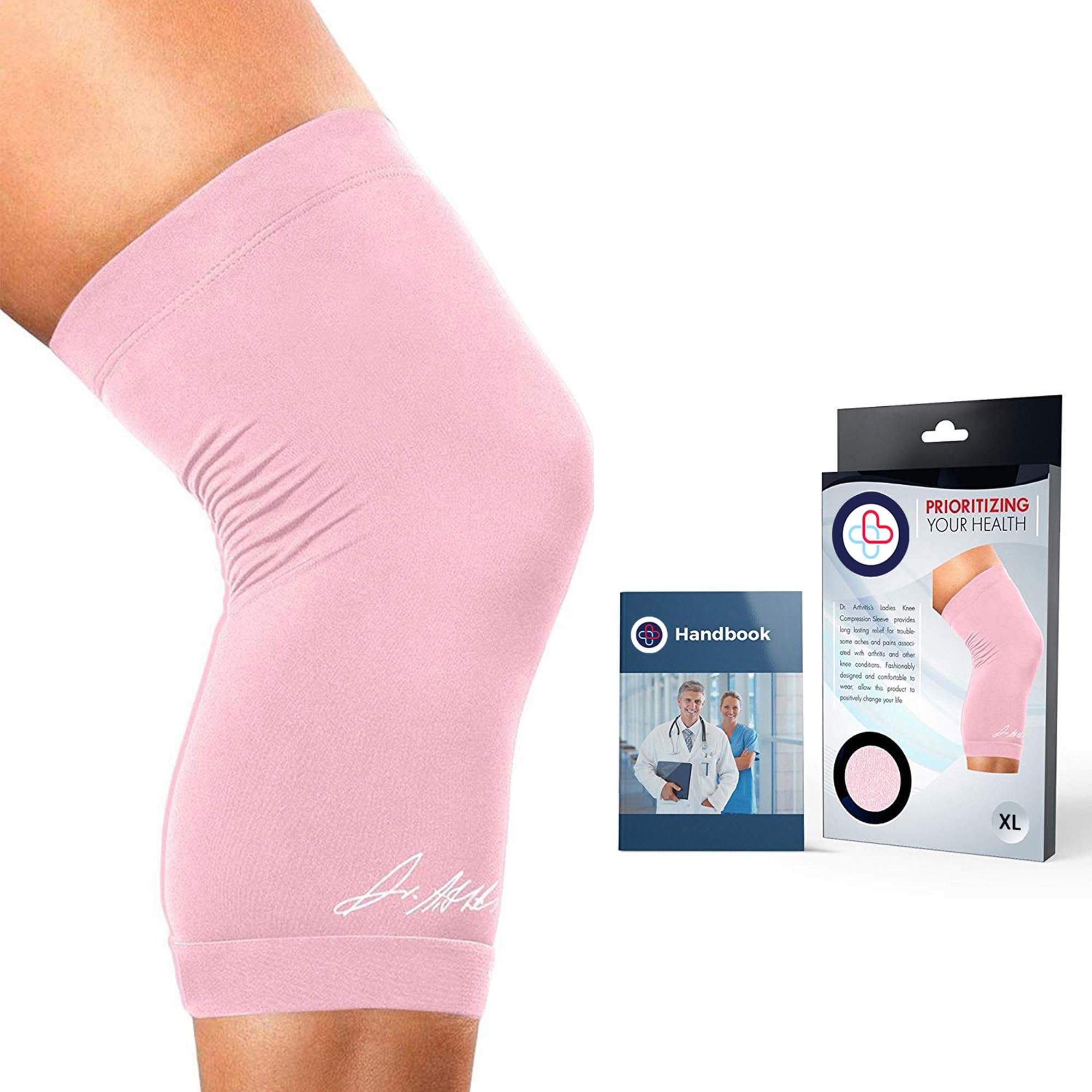 Dr.Arthritis Doctor Developed Thin Knee Brace for Women or Men & Doctor Handbook (Pink, XL)
