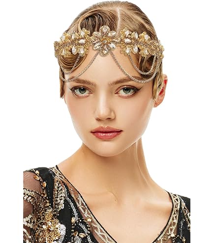 Vintage Flapper Headpiece Roaring 20s Chain Headband Gatsby Rhinestone Hair Amazon.com: BABEYOND 1920s Flapper Headpiece Roaring 20s  main image 3