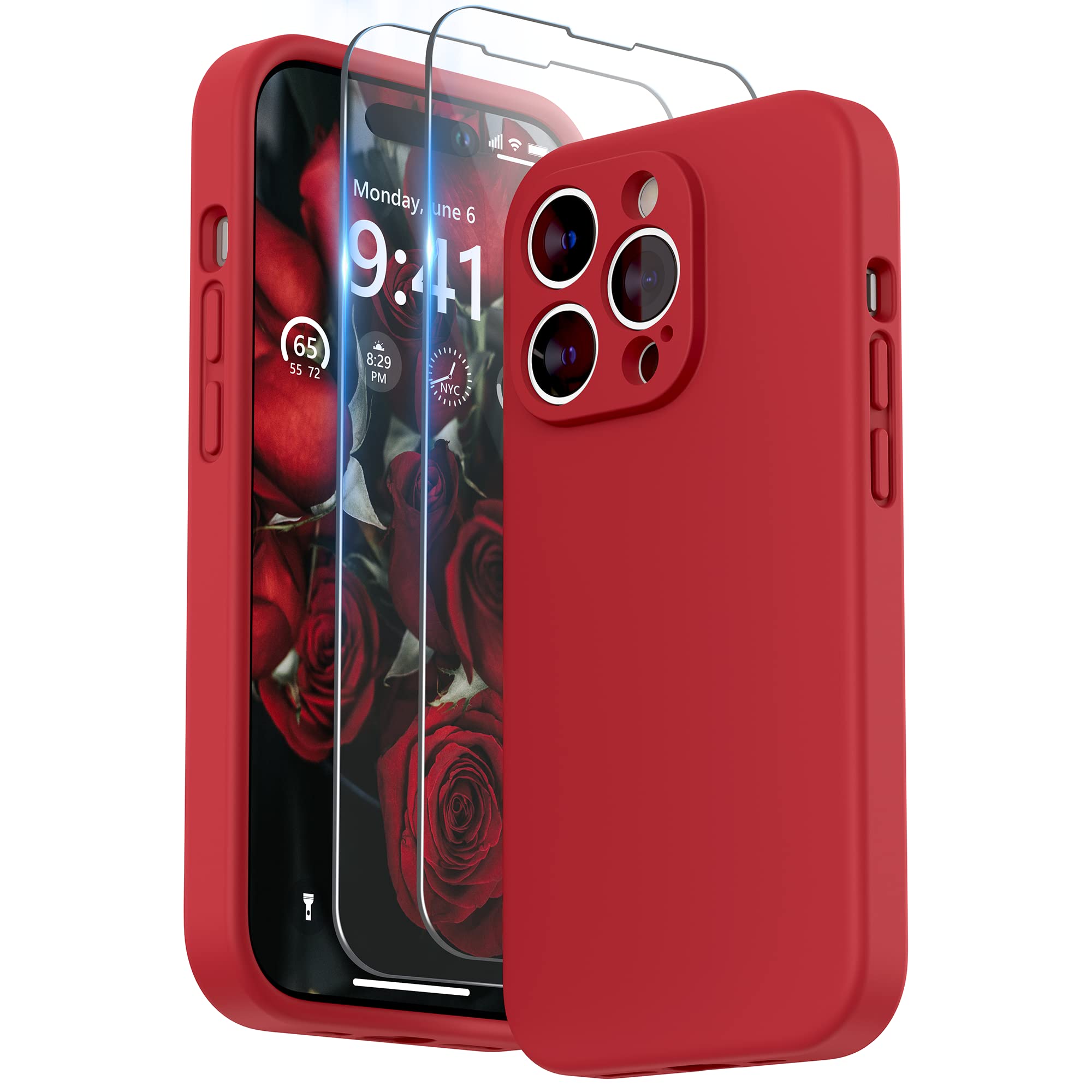 SURPHY Compatible with iPhone 14 Pro Max Case with Screen Protector, Liquid Silicone Protection for Each Lens Shockproof Thickened Rubber for iPhone 14 Pro Max 6.7 inch 2022, Red