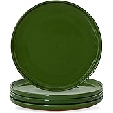 Ruxmirae 10.25-Inch Dinner Plates Set of 4, Dual Glaze Stoneware Plates, Microwave and Dishwasher Safe, Ceramic Plates for Everyday Dining, Forest Glaze Green