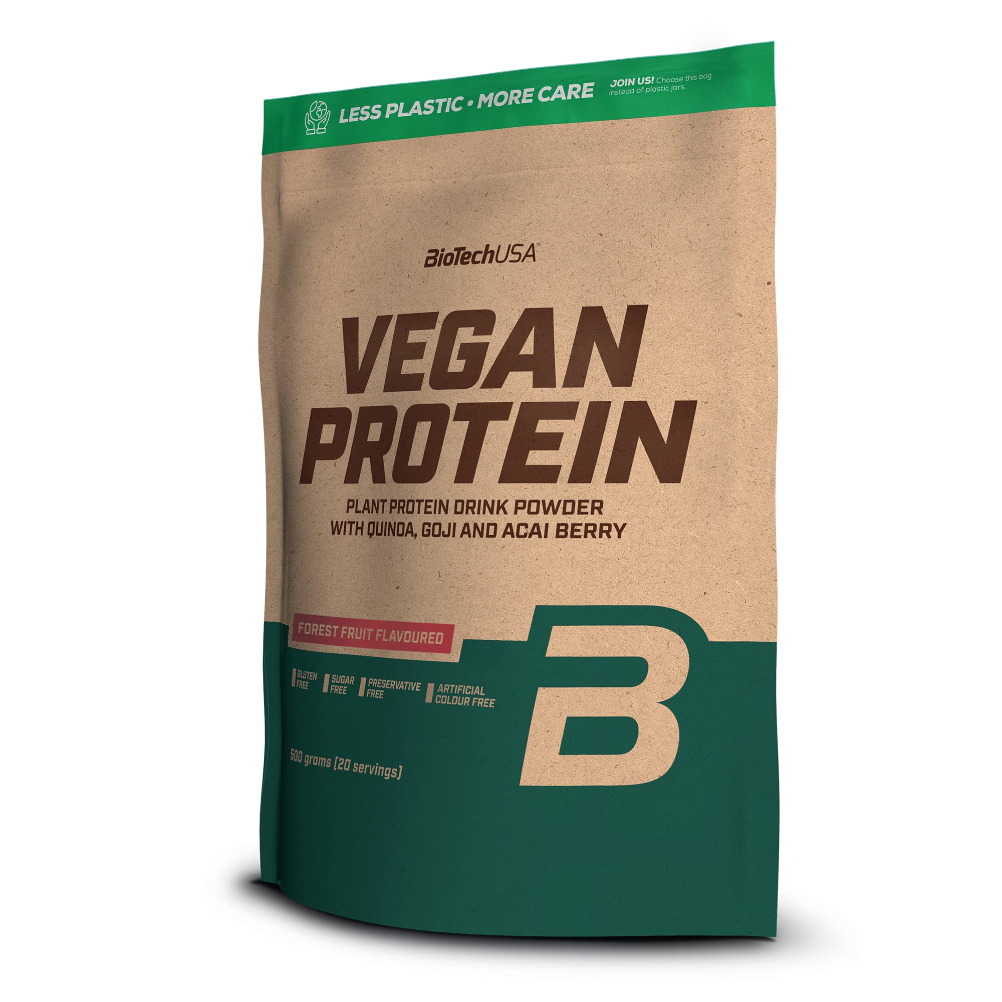 BioTechUSA Vegan Protein | Rice and Pea-Based Shake with Superfoods and Amino Acids | Sugar, Lactose, and Gluten-Free, 500 g, Forest Fruit