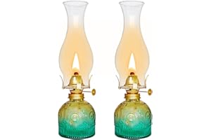 SYOENK 2 Pieces Large Chamber Oil Lamps, Glass Clear Color Kerosene Lamps for Indoor Use Home Decorative Hurricane Lamp Oil Lantern 11" Vintage Oil Lamp for Tabletop Decor Lighting
