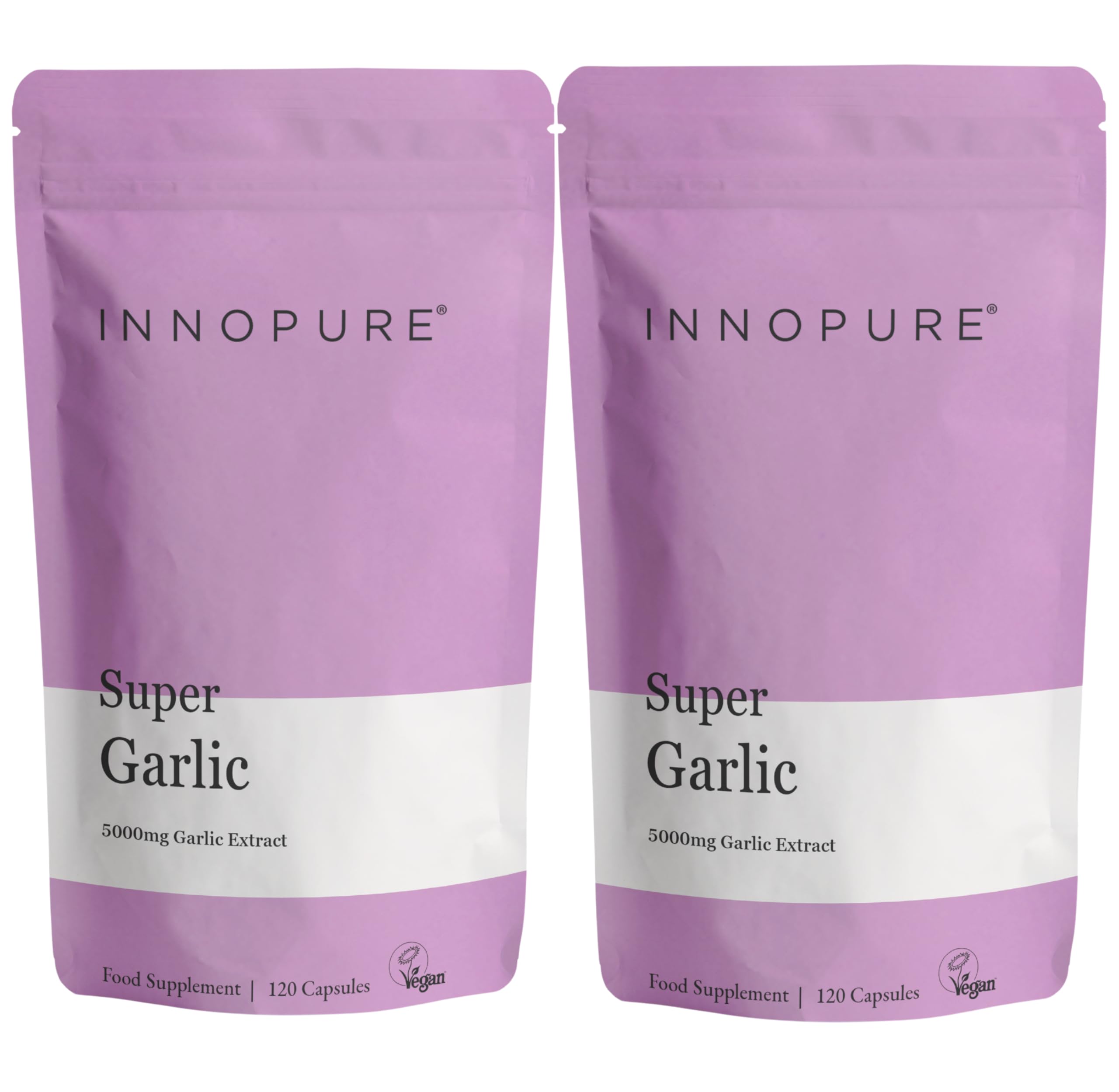 INNOPURE Odourless Garlic 5000mg (240 Capsules) Vegan Society Certified - Immune Support - No Artificial Fillers or Binders - Made in The UK (2 Pack)