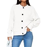 Saodimallsu Womens Button Up Cardigans Fall Crew Neck Fuzzy Knit Long Sleeve Cropped Sweater Jacket with Pockets