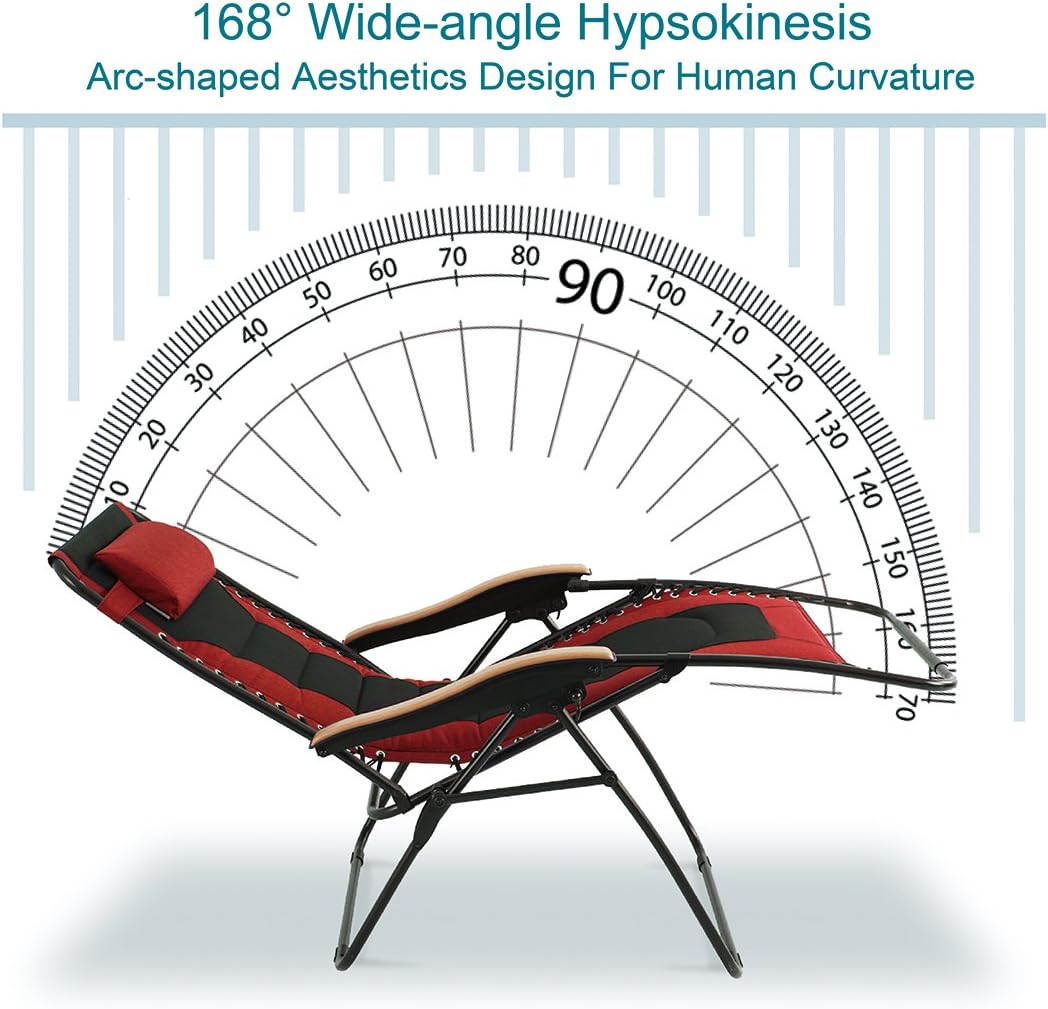 PHI VILLA Oversize XL Padded Zero Gravity Lounge Chair Wider Armrest Adjustable Recliner with Cup Holder, Support 350 LBS, Red : Garden & Outdoor