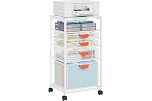 Marbrasse Rolling File Cart with 4 Storage Drawers, Mobile File Cabinet on Lockable Wheels, Hanging Filing Cabinet Organize, Under Desk Utility Cart for Home Office - White