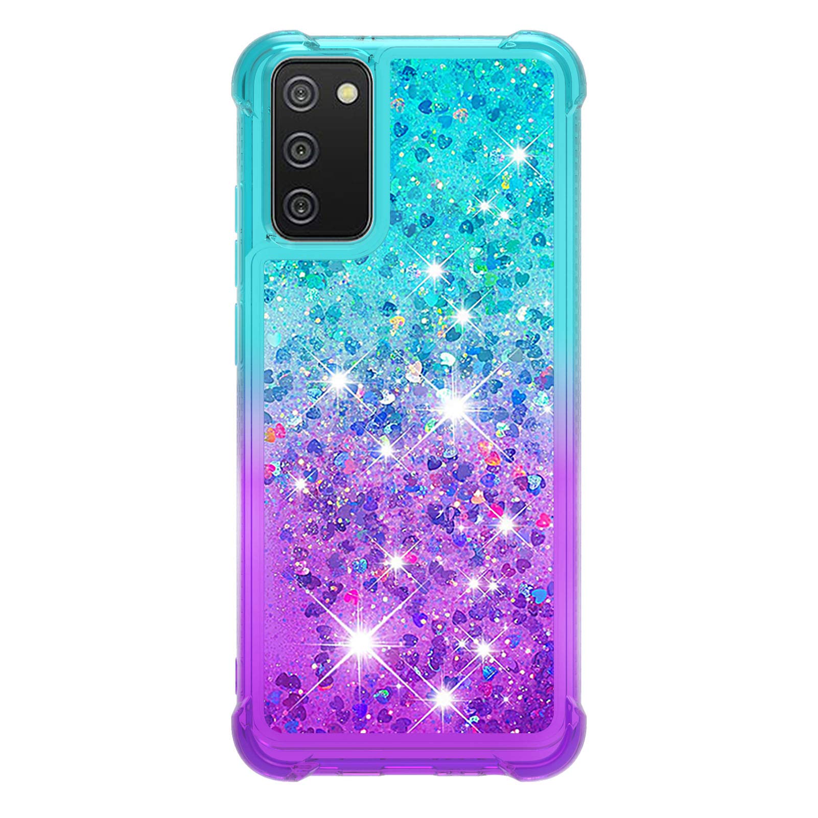 For Samsung Galaxy A02S Case, Silicone Glitter Sparkle Clear Phone Case Gradient Two-Tone Floating Liquid Quicksand ShockProof Soft TPU Bumper Protective Cover for Galaxy A02S, Sky-Blue & Purple