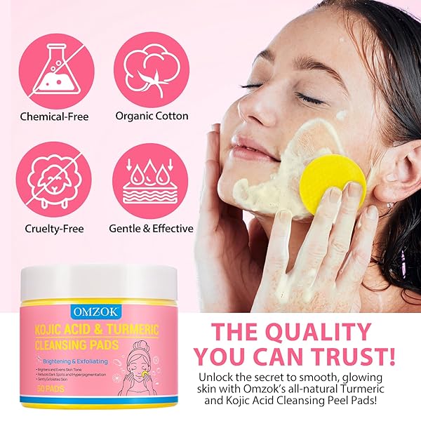 TURMERIC KOJIC ACID CLEANSING PADS – TURMERIC FACIAL CLEANSING PADS FOR ACNE FIRMING SKIN – CLEANSING TURMERIC PADS – REMOVE EXCESS KERATIN CLEAN PORES 50PCS