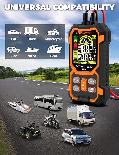 POROMETISTO CAR BATTERY TESTER, 12V/24V AUTOMOTIVE BATTERY DIAGNOSTIC TOOL, 50-2000 CCA LOAD CAPACITY, DIGITAL BATTERY ANALYZER & VOLTAGE METER FOR CAR TRUCK MOTOR SUV BOAR ATV RV