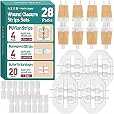 AZEN 28 Pack Wound Closure Strips, 3 Types Butterfly Bandages, Emergency Laceration Closure Kit, Repair Wounds Without Stitches, Quick Clot Zip Stitch Wound Closures Device