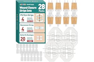 AZEN 28 Pack Wound Closure Strips, 3 Types Butterfly Bandages, Emergency Laceration Closure Kit, Repair Wounds Without Stitches, Quick Clot Zip Stitch Wound Closures Device