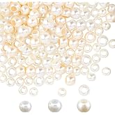 NBEADS 200 Pcs Acrylic European Beads, 8/10mm Imitation Pearl 4/5mm Large Hole European Beads Rondelle Spacer Beads for Jewelry Making