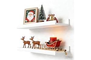Solrot White Floating Shelves for Wall Decor, Wall Mounted Wood Storage Shelf for Bedroom, Living Room, Bathroom, Kitchen, Nursery, Display Picture Ledge Shelf with Lip Set of 2-14 Inches, White