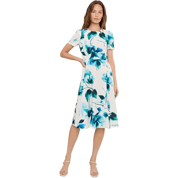 Lauren Ralph Lauren, Women's, Floral Georgette Drop-Waist Dress, Cream/Blue  Multi, 8 at Amazon Women's Clothing store
