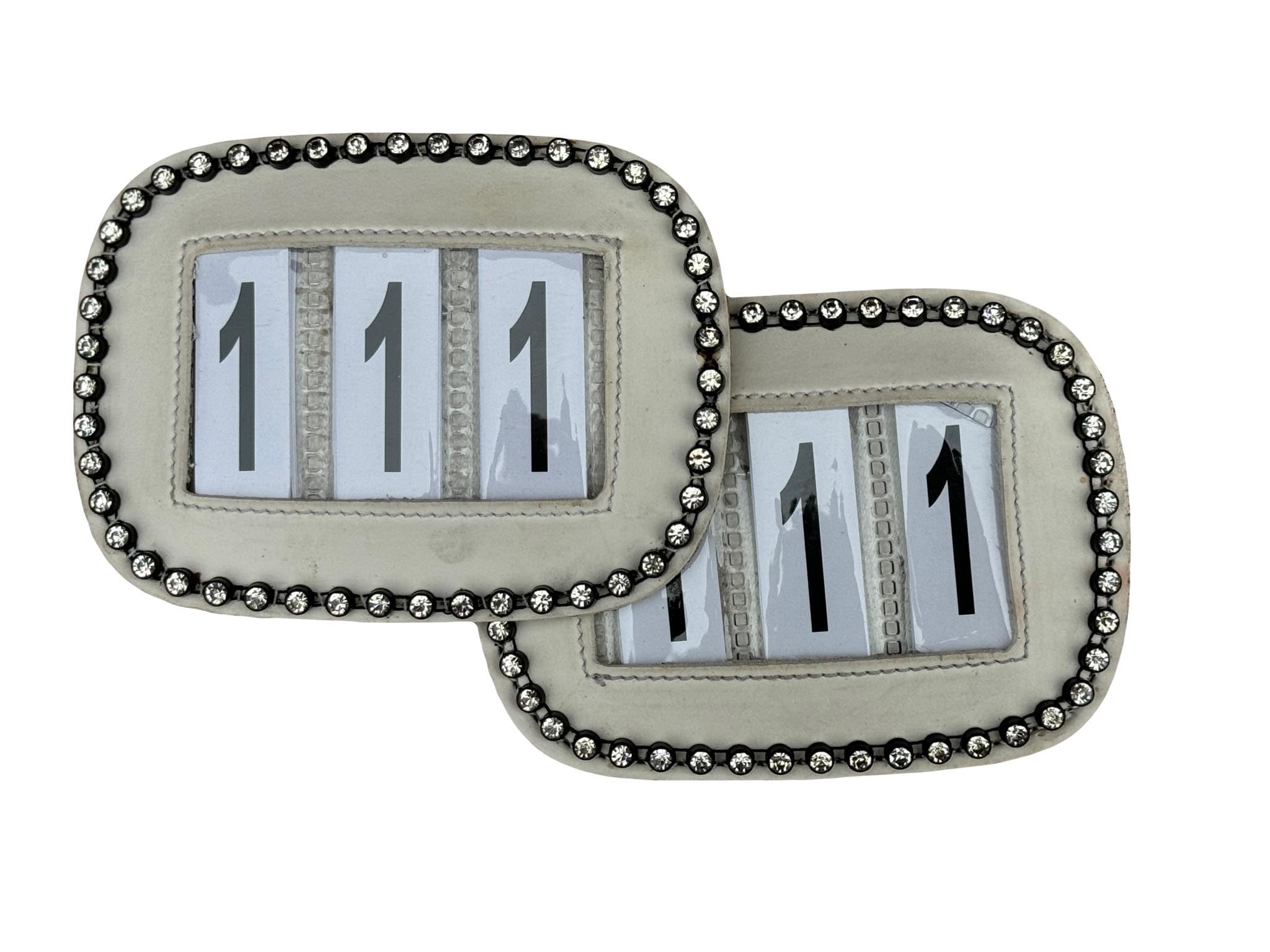 Competition Number Holder 3 Digit for bridles and Saddle pads with Rhinestones (White)