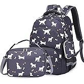 MIRLEWAIY School Backpack Set Boys Girls Kids Cartoon Student Bookbag Children Daypack with Lunch Box Purse, Gray Dog