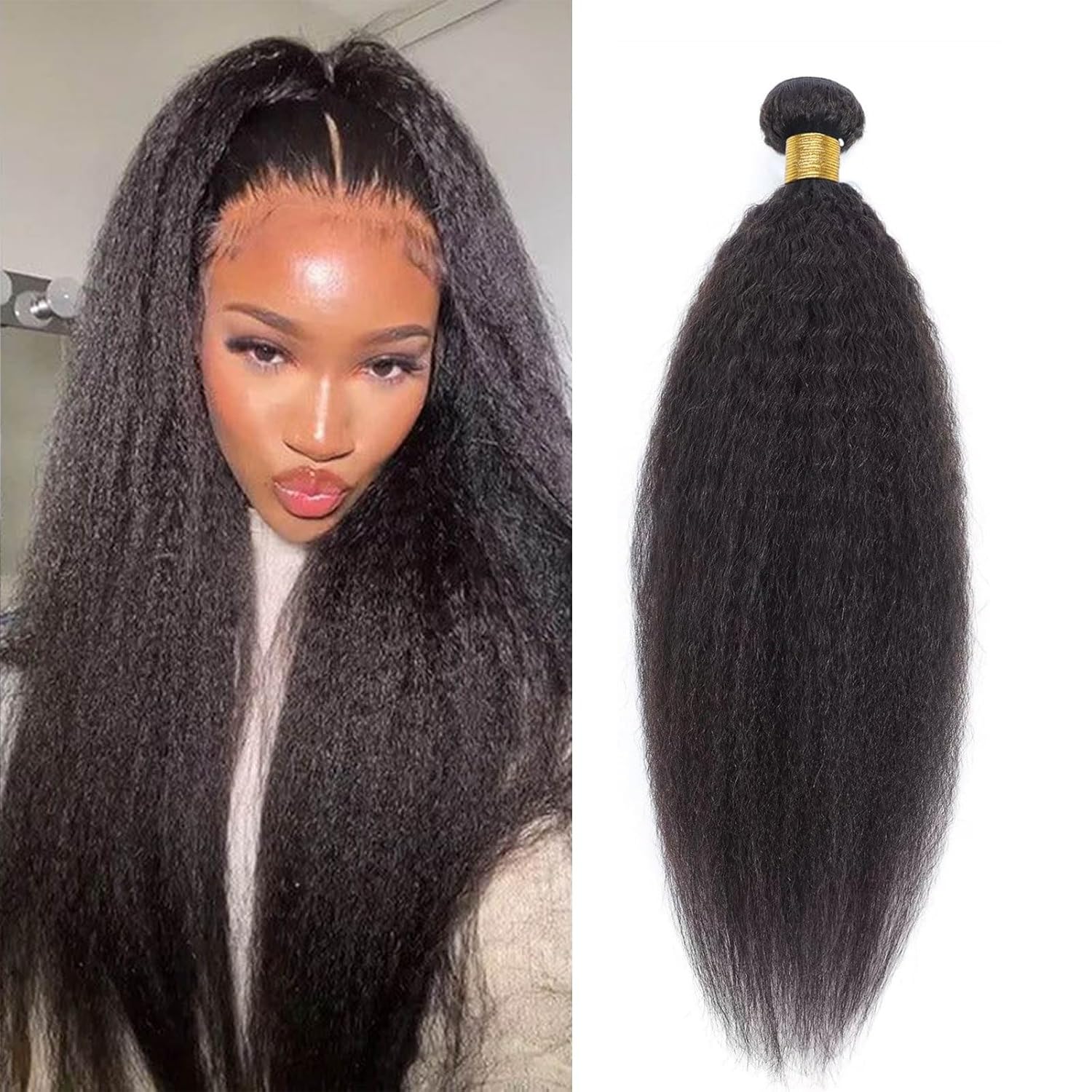 20 Inch Yaki Straight Human Hair Weave Brazilian Kinky Straight Hair Bundles sew in Real Unprocessed Virgin Weft Relaxed Hair Extensions