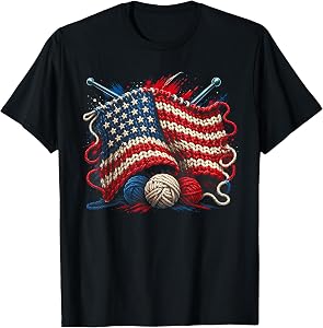 4th of July Crochet American Flag Patriotic Knit Design T-Shirt