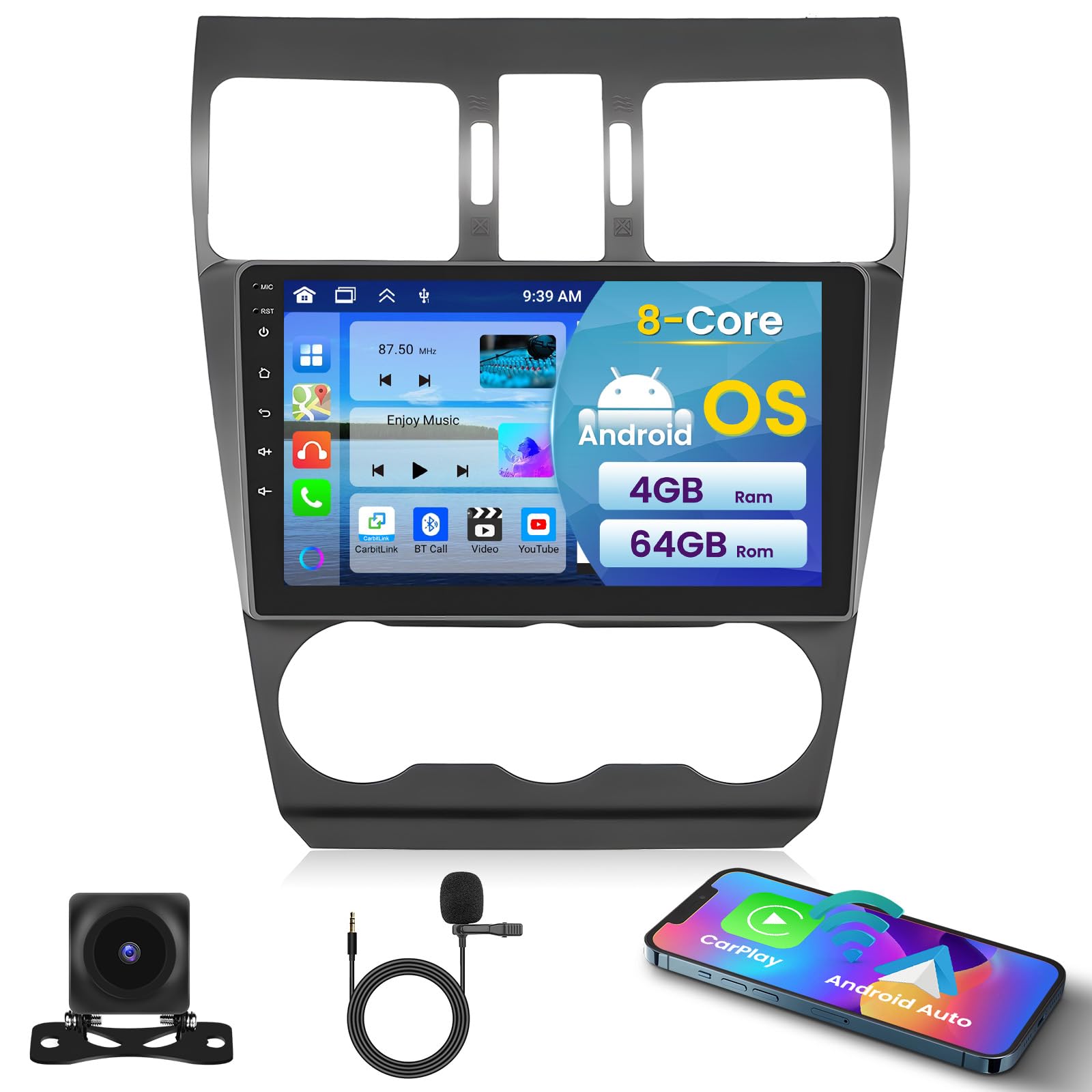 Photo 1 of Inefala [8 Core 4+64G] Car Stereo for Subaru Forester WRX Impreza 2015-2018 with Wireless Carplay Android Auto, 9" HD Touchscreen with GPS WiFi Bluetooth FM/RDS Radio EQ DSP SWC Backup Camera MIC
