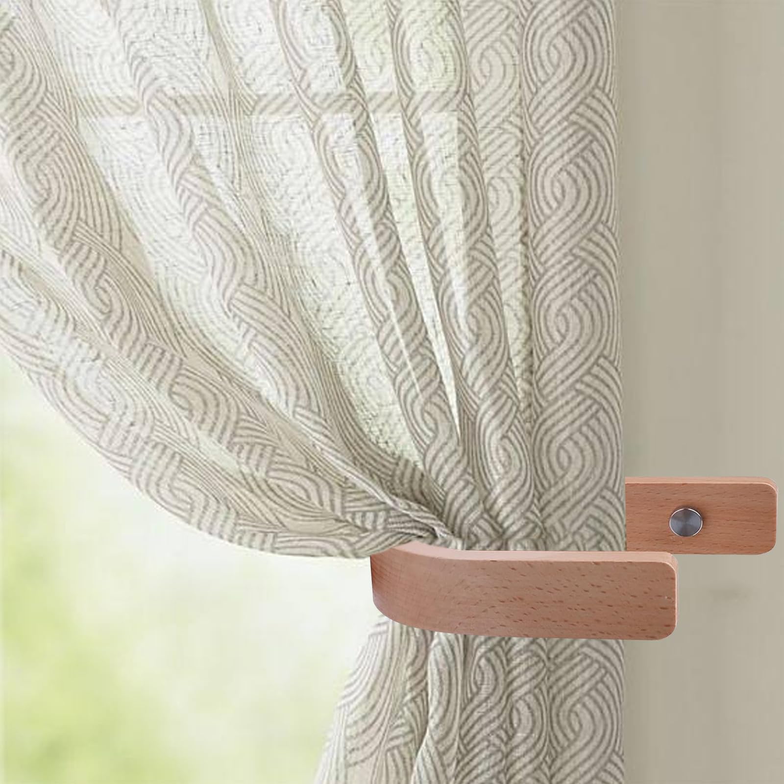 Curtain Holbacks Wood Curtain Tie Back Hooks Wall Mount Curtain Holdbacks Curtain Tiebacks for Home Window Treatment Decorations (Naural Wood)