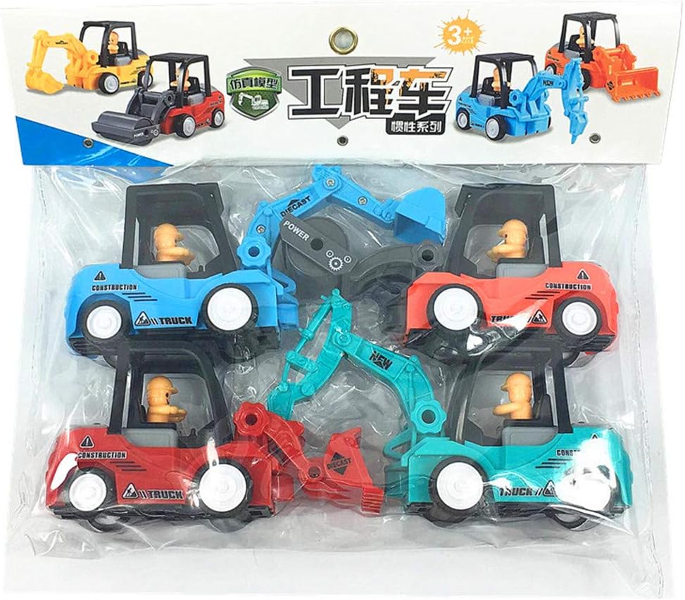 Aceed 4 Pack Push Go Friction Powered Car Toys Set Tractor Bulldozer Truck and Dumper Pull Back Vehicles Friction Powered Cars (Excavator+Bulldozer+Drilling Truck+Road Roller)