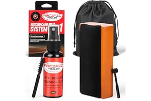 PACIFIC MAILER 5 in 1 Vinyl Record Cleaning Solution Kit, Includes Soft Velvet Record Brush, Vinyl Cleaning Liquid, Stylus Cleaner & Brush and Carry Pouch