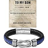 DivaGlamz To My Son Infinity Knot Bracelet From Mom, Forever Linked Together Stainless Steel Braided Leather Inspirational Bracelets Engraved Love You Forever Birthday Gift Jewelry