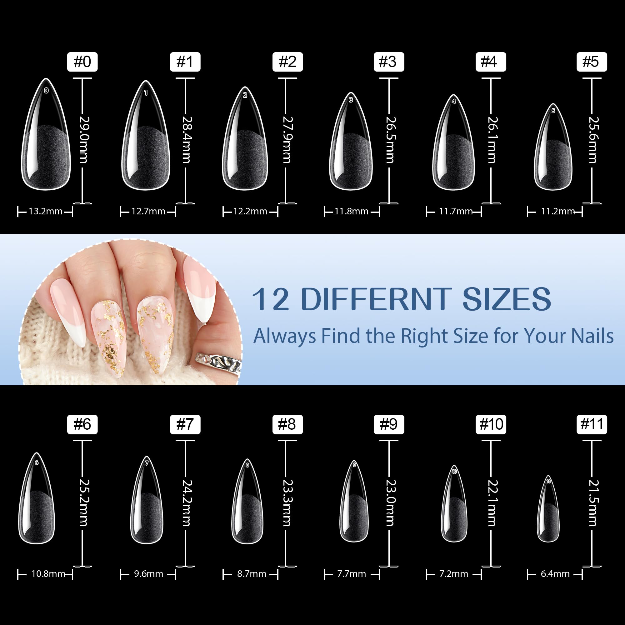 UNA GELLA Medium Stiletto Nail Tips Full Cover 216Pcs Stiletto Press On Nails Pre etched Soft Gel Nails Clear Fake False Nails For Nail Extensions Home Nail Art Salon 12 Sizes - Image 6